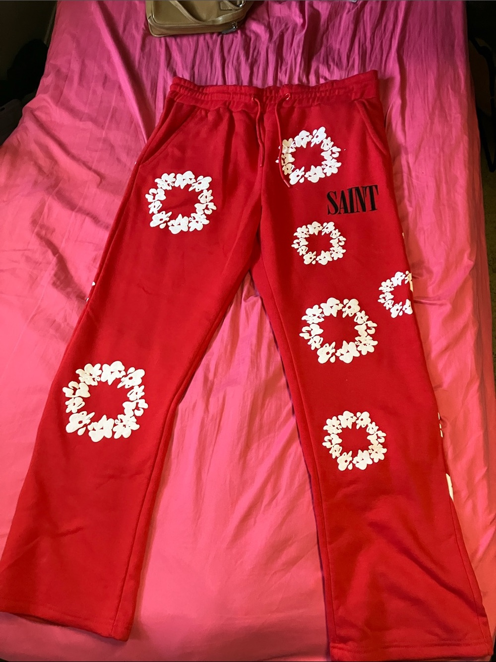 Kids Red Floral Wreath Sweatpants - Print